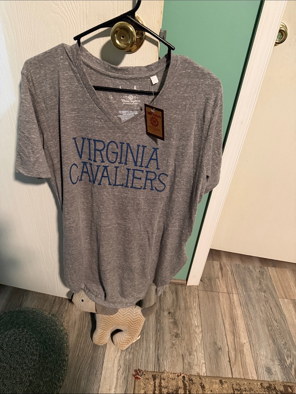 Gray V-Neck Virginia Cavaliers Shirt with Blue Print size L NWT
